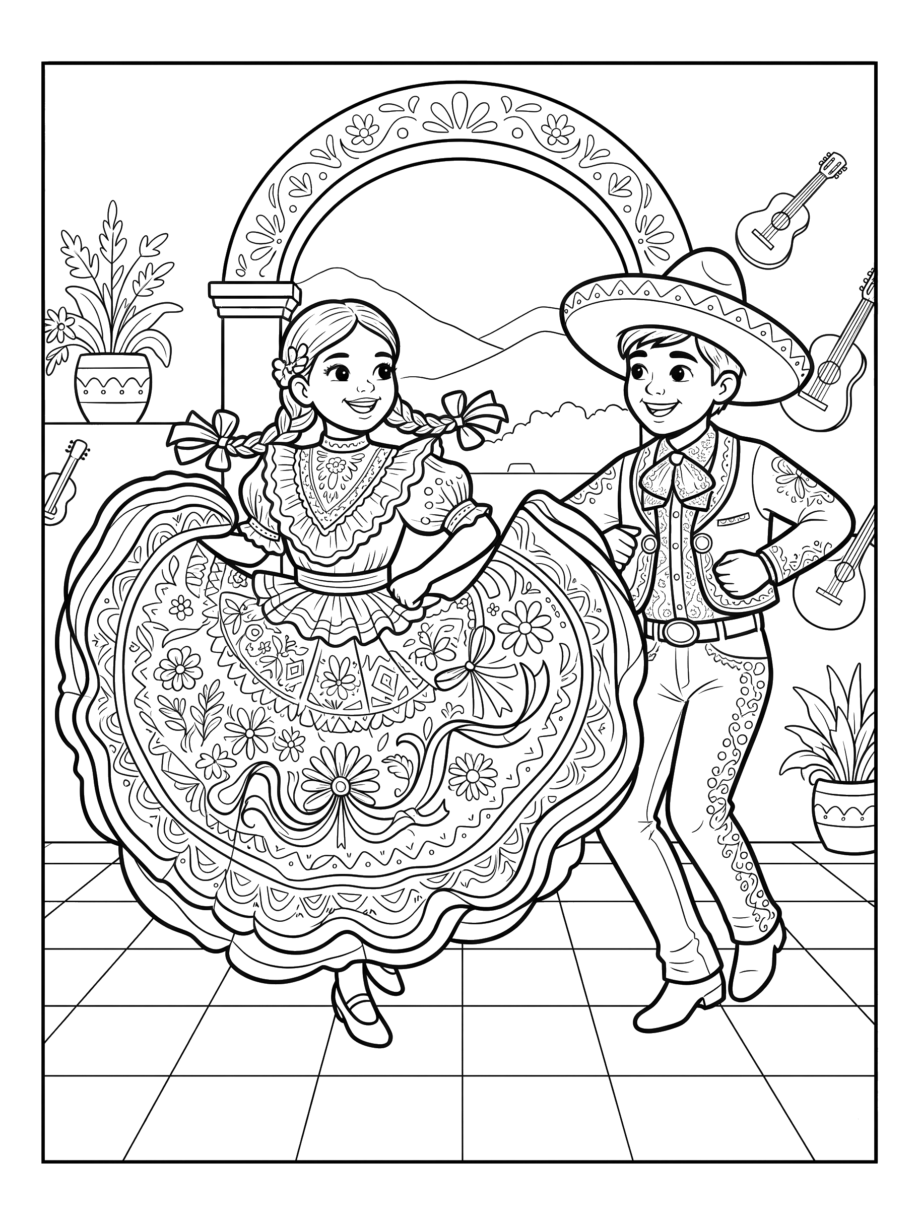 Folklórico Dancers coloring page