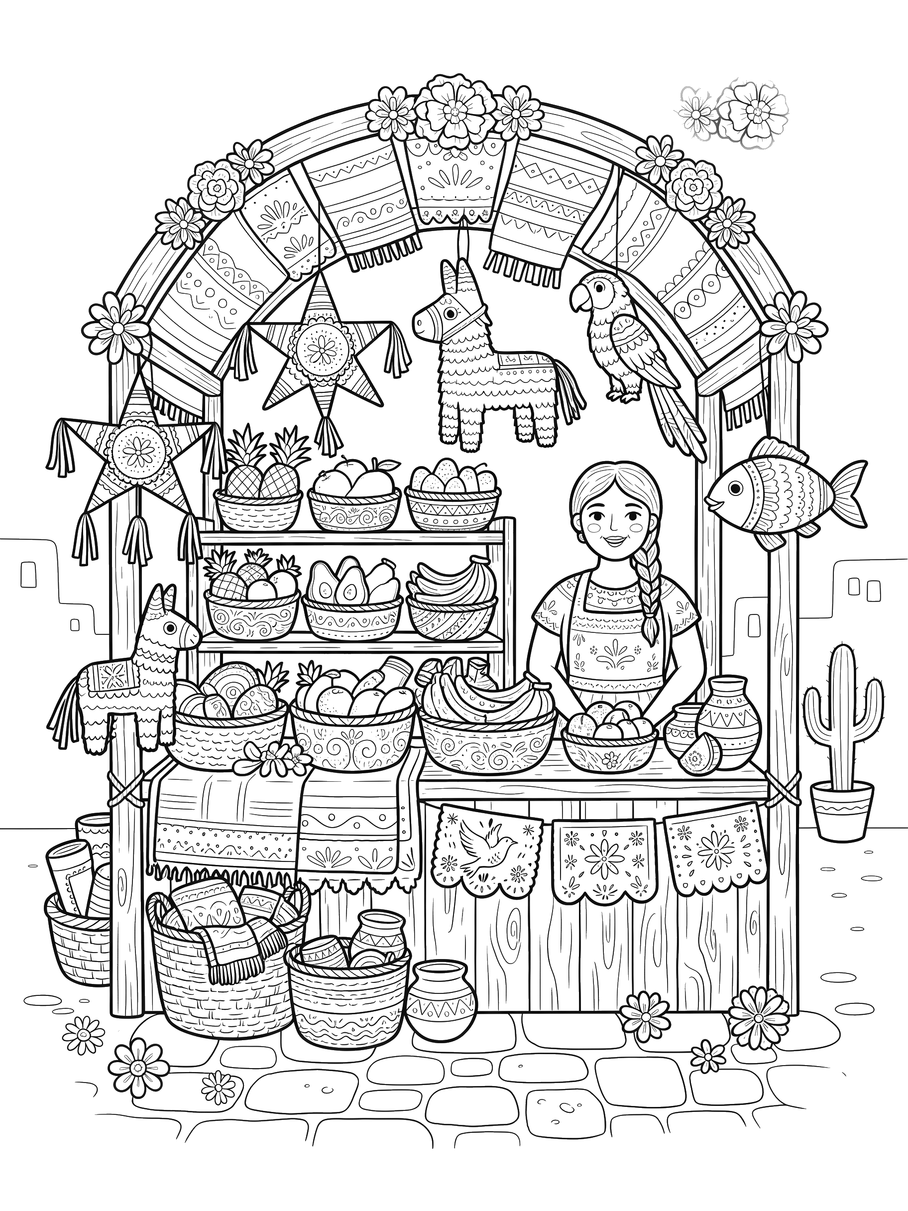 Mexican Market Stall coloring page