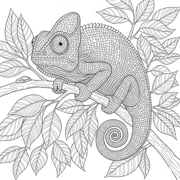 Chameleon with textured skin on a branch, to color