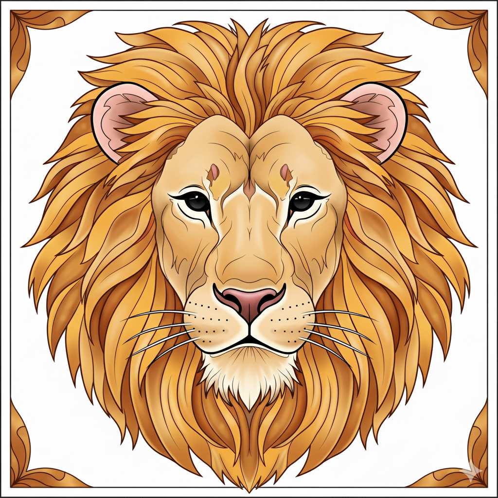 León majestuoso coloreado con tonos dorados y marrones