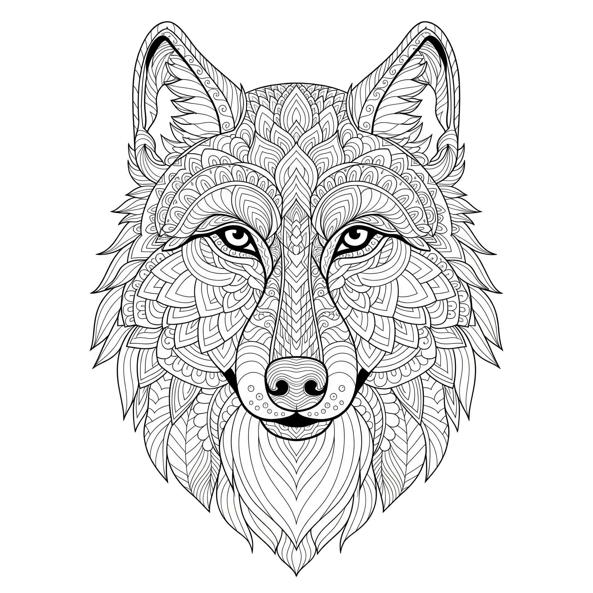 Cabeza de lobo con intrincados patrones de mandala para colorear