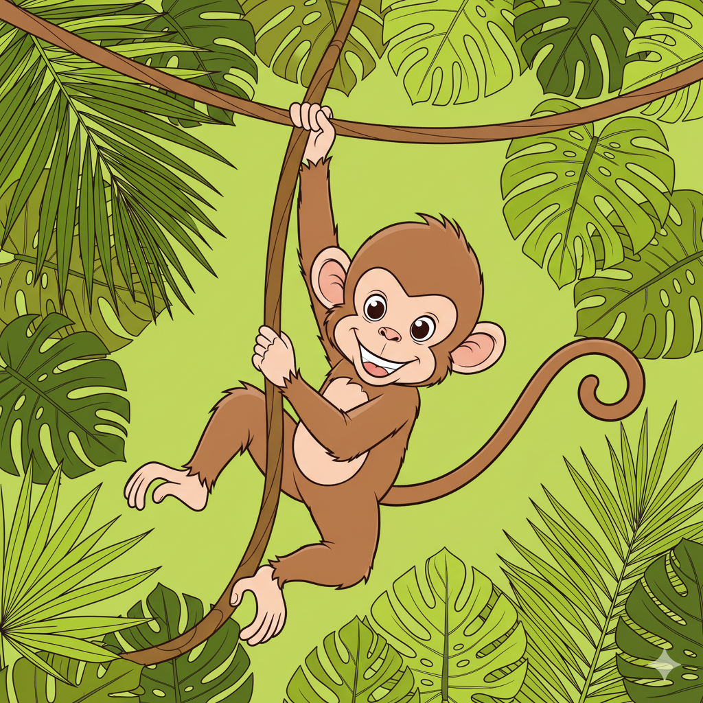 Mono coloreado en tonos marrones con fondo de jungla verde