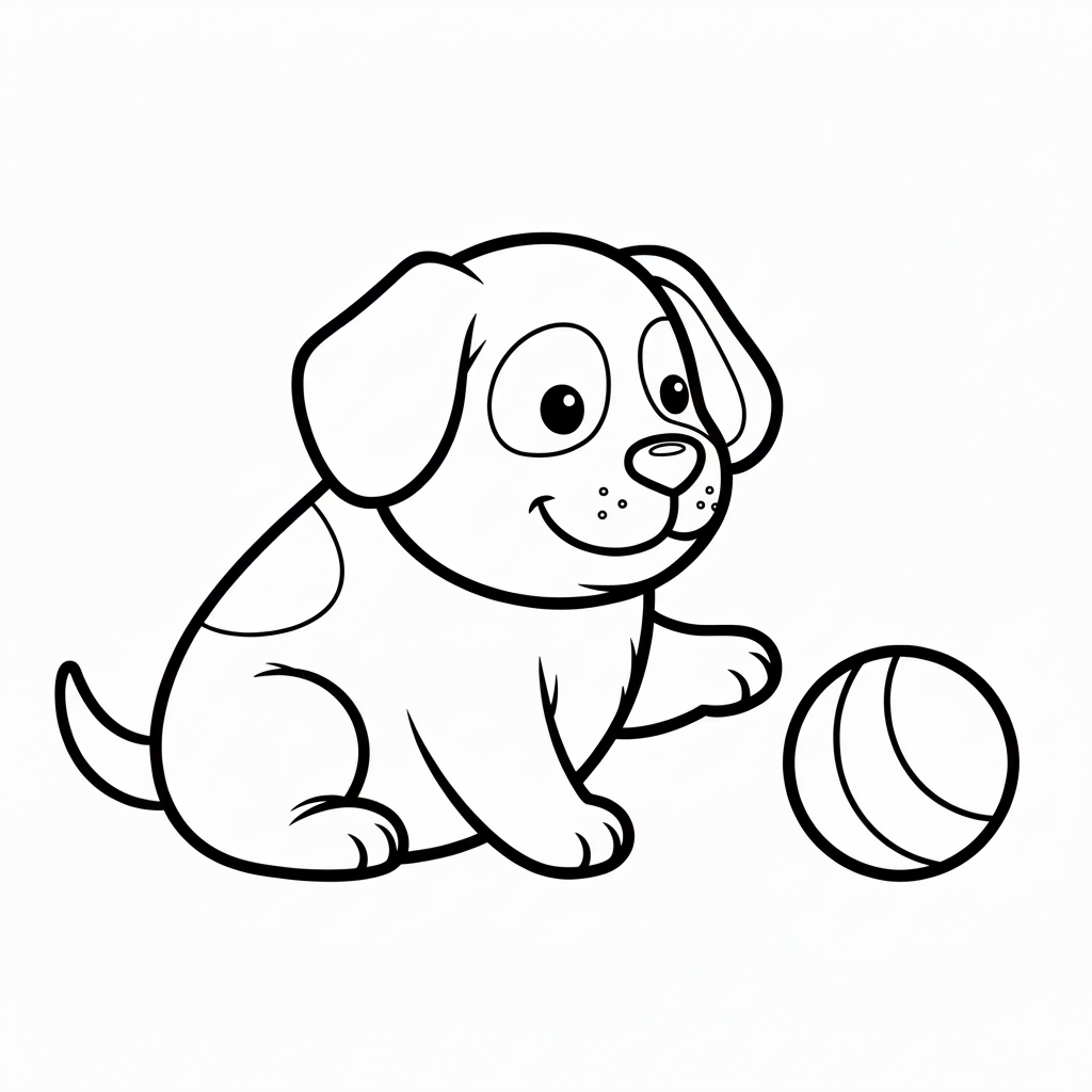 Perrito feliz sin colorear, con contornos gruesos