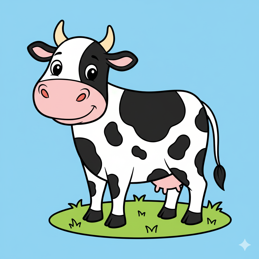 Vaca coloreada en blanco y negro sobre pasto verde