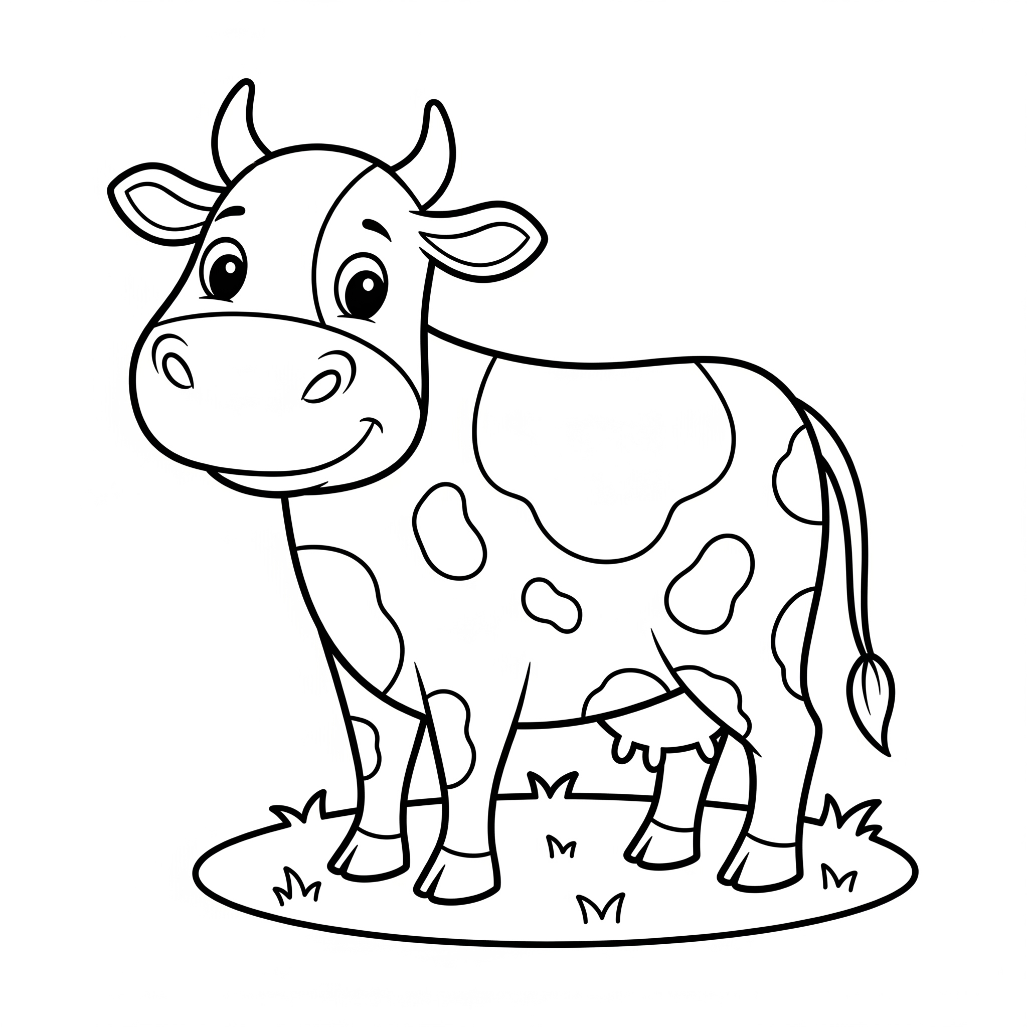 Vaca de caricatura con grandes manchas sin colorear