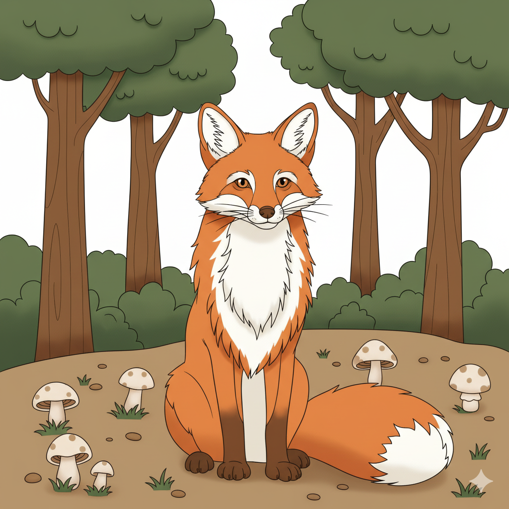 Zorro coloreado en naranja vibrante con fondo de bosque