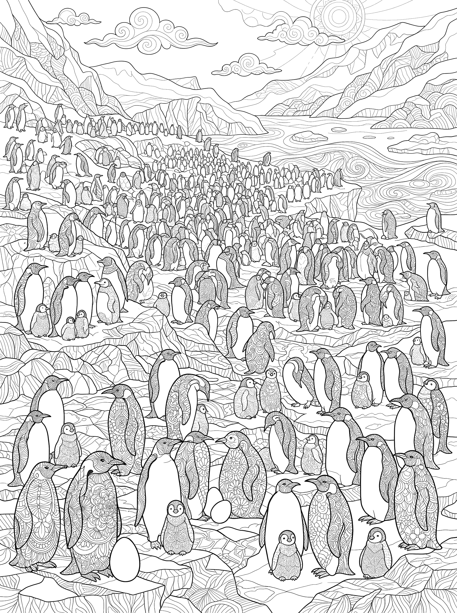 Antarctic Penguin Colony coloring page
