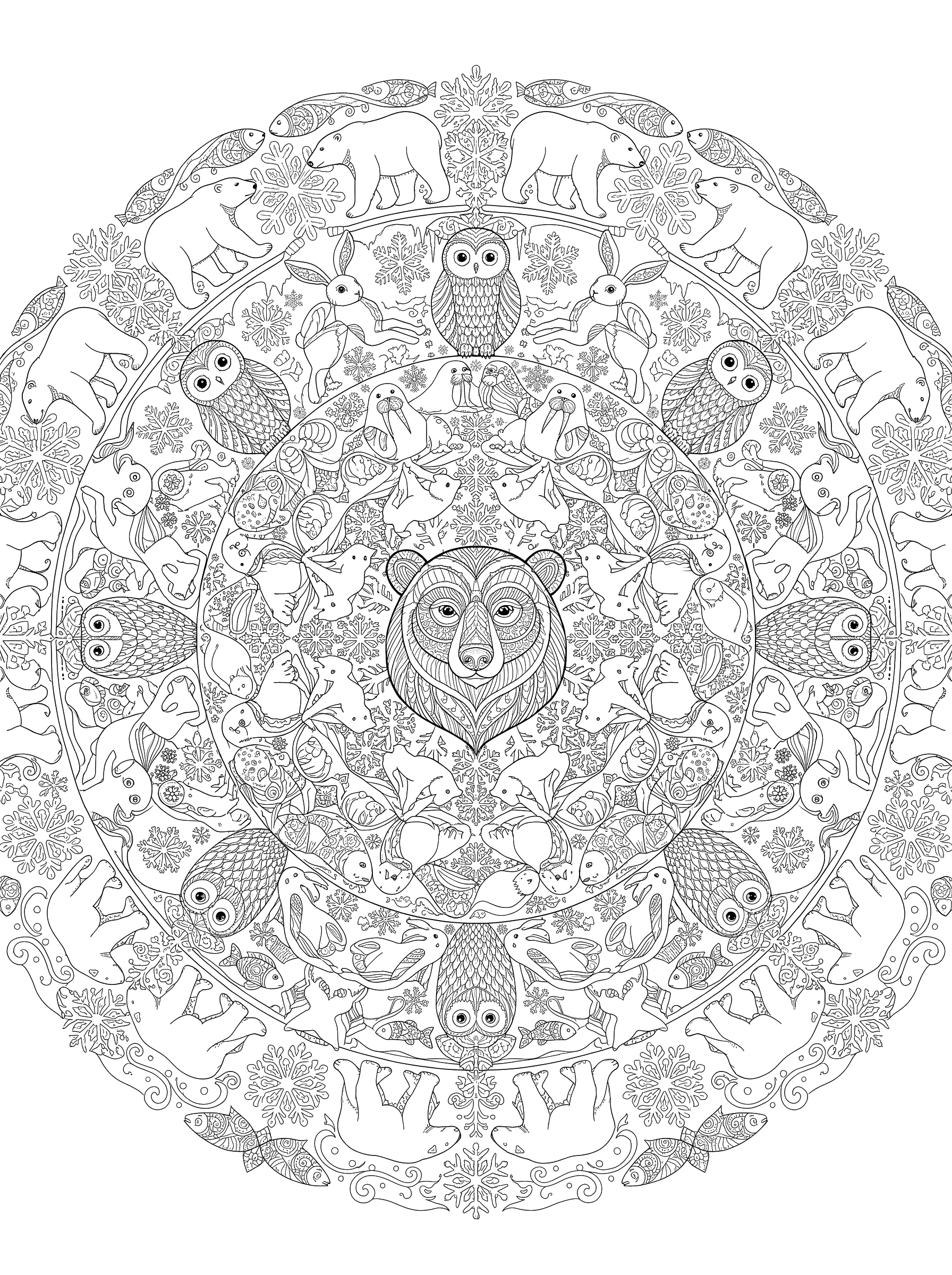 Polar Animals Mandala coloring page