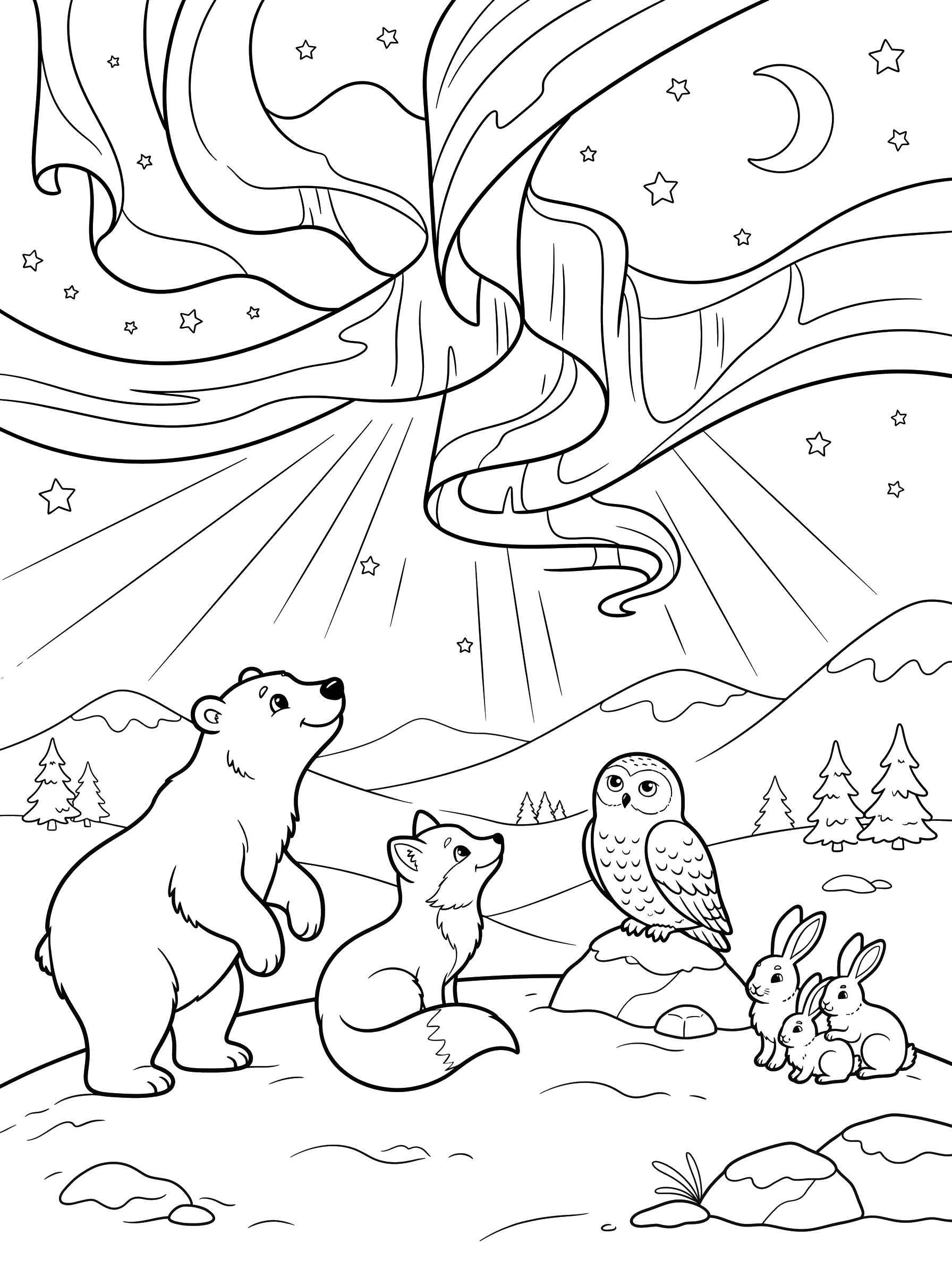 Watching the Northern Lights coloring page