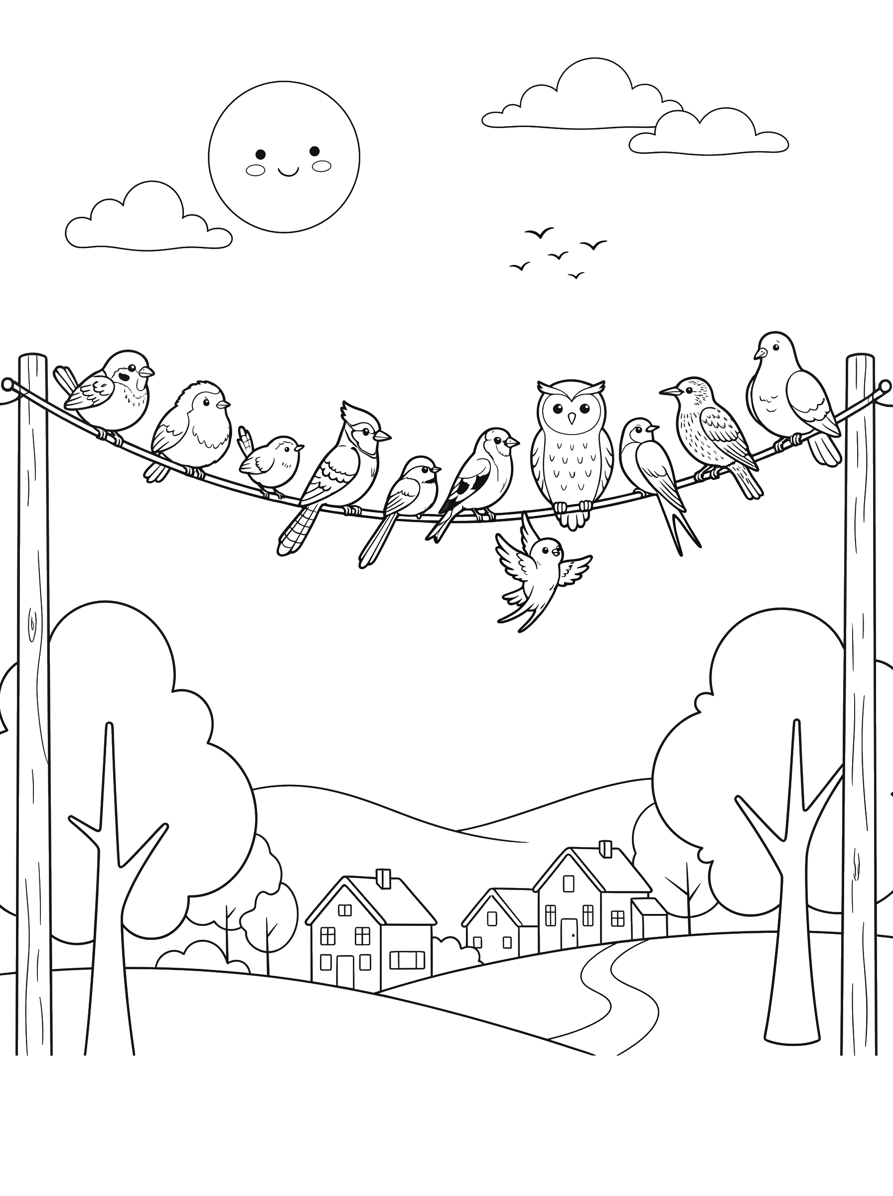 Birds on a Wire coloring page