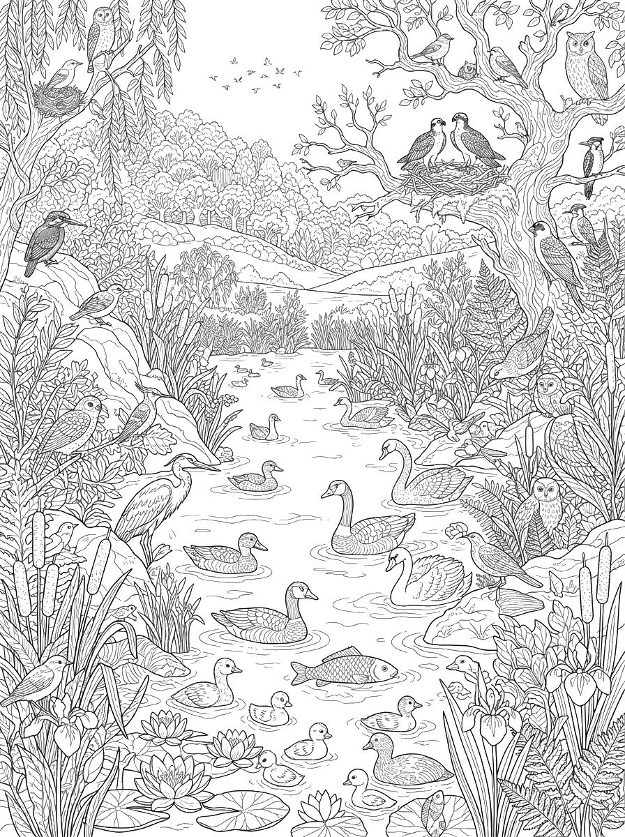 Lake Bird Sanctuary coloring page