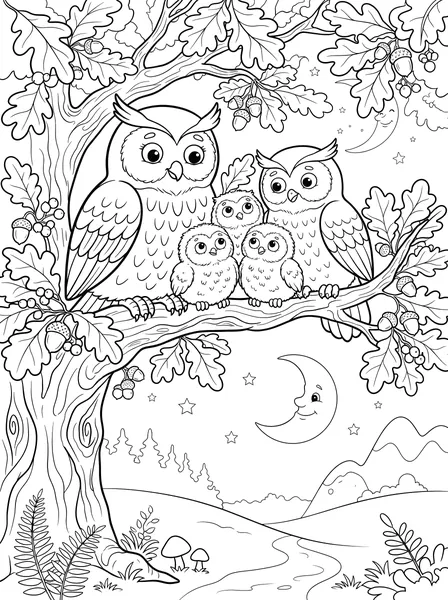 Owl Family in a Tree