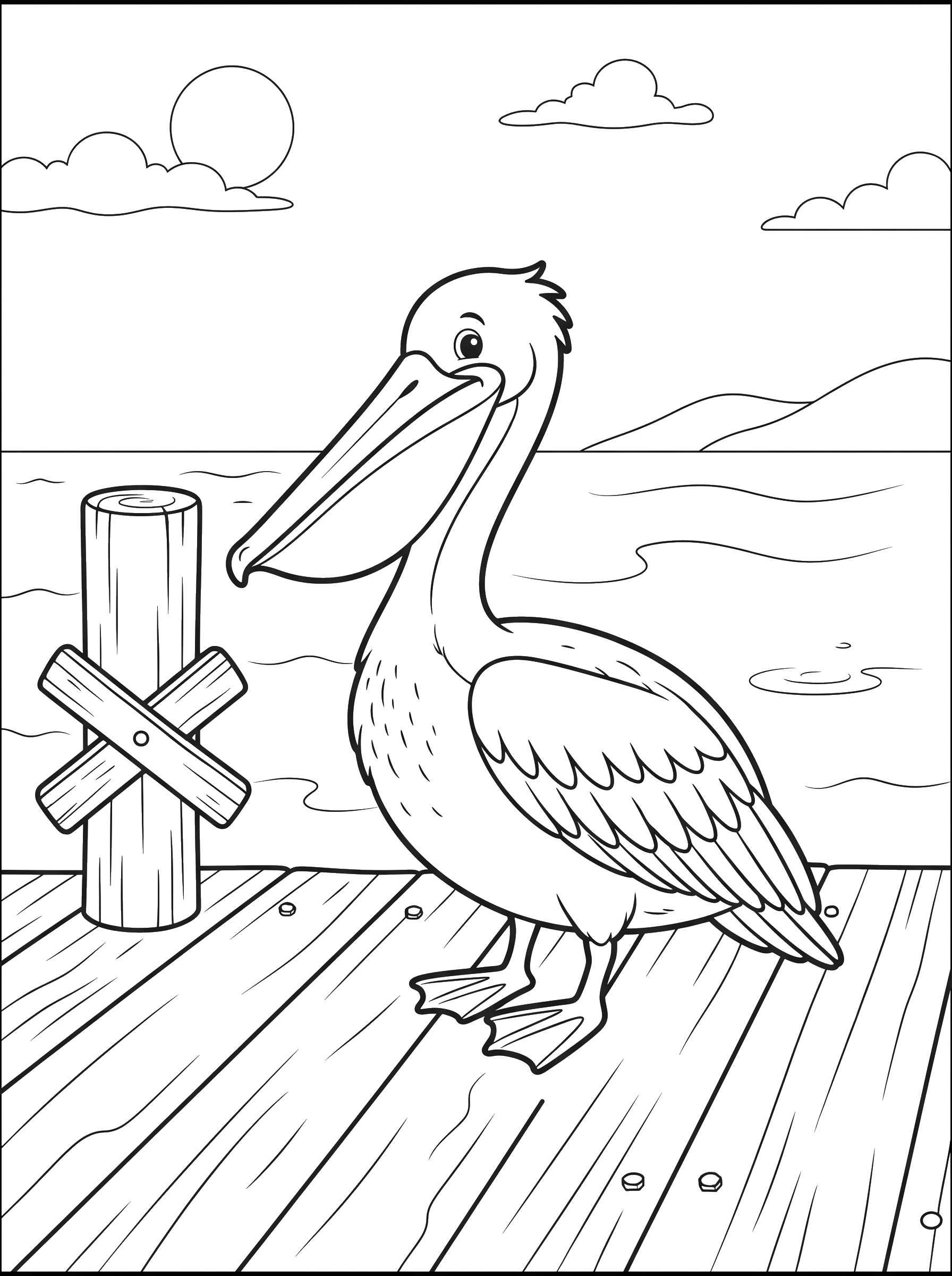 Pelican at the Dock coloring page
