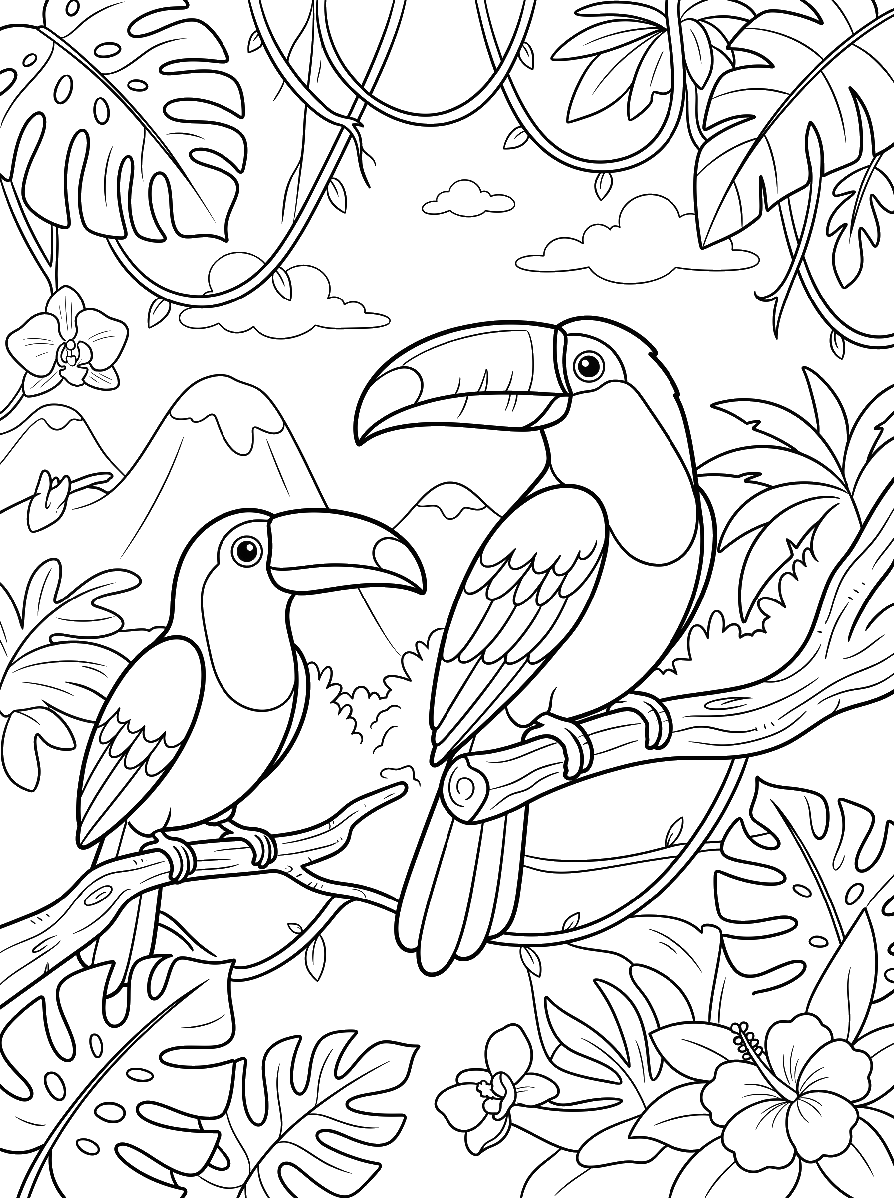 Toucans in the Jungle coloring page