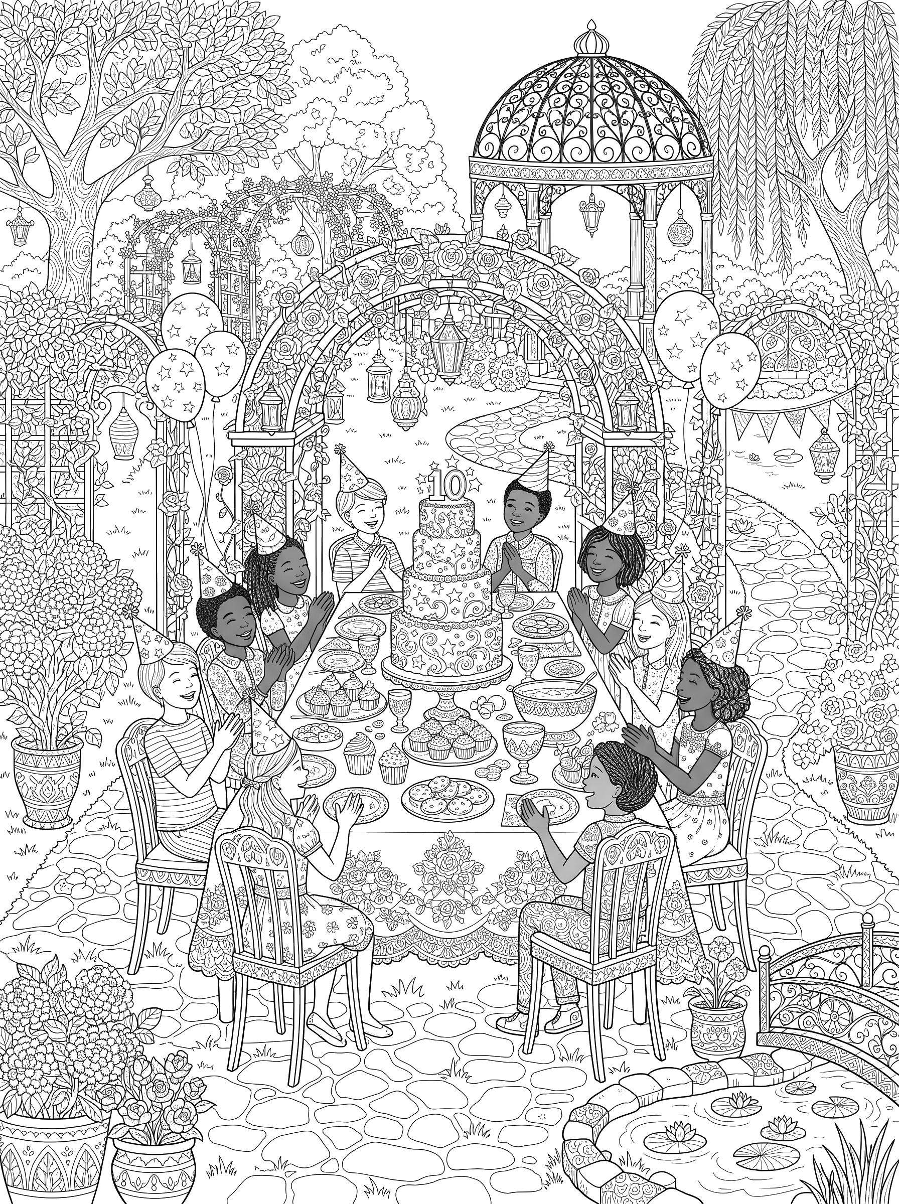 Big Garden Birthday Celebration coloring page