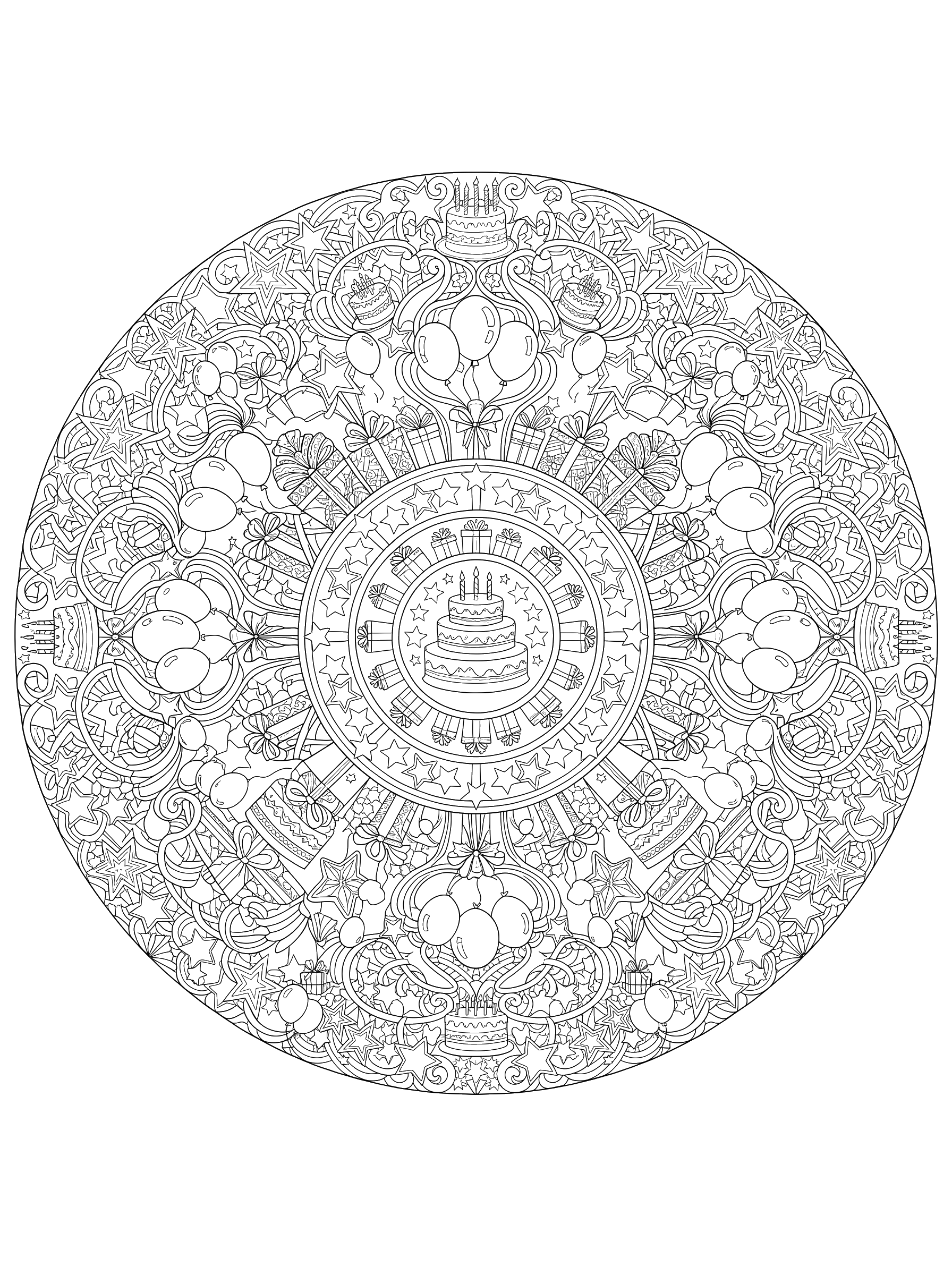 Birthday Mandala coloring page
