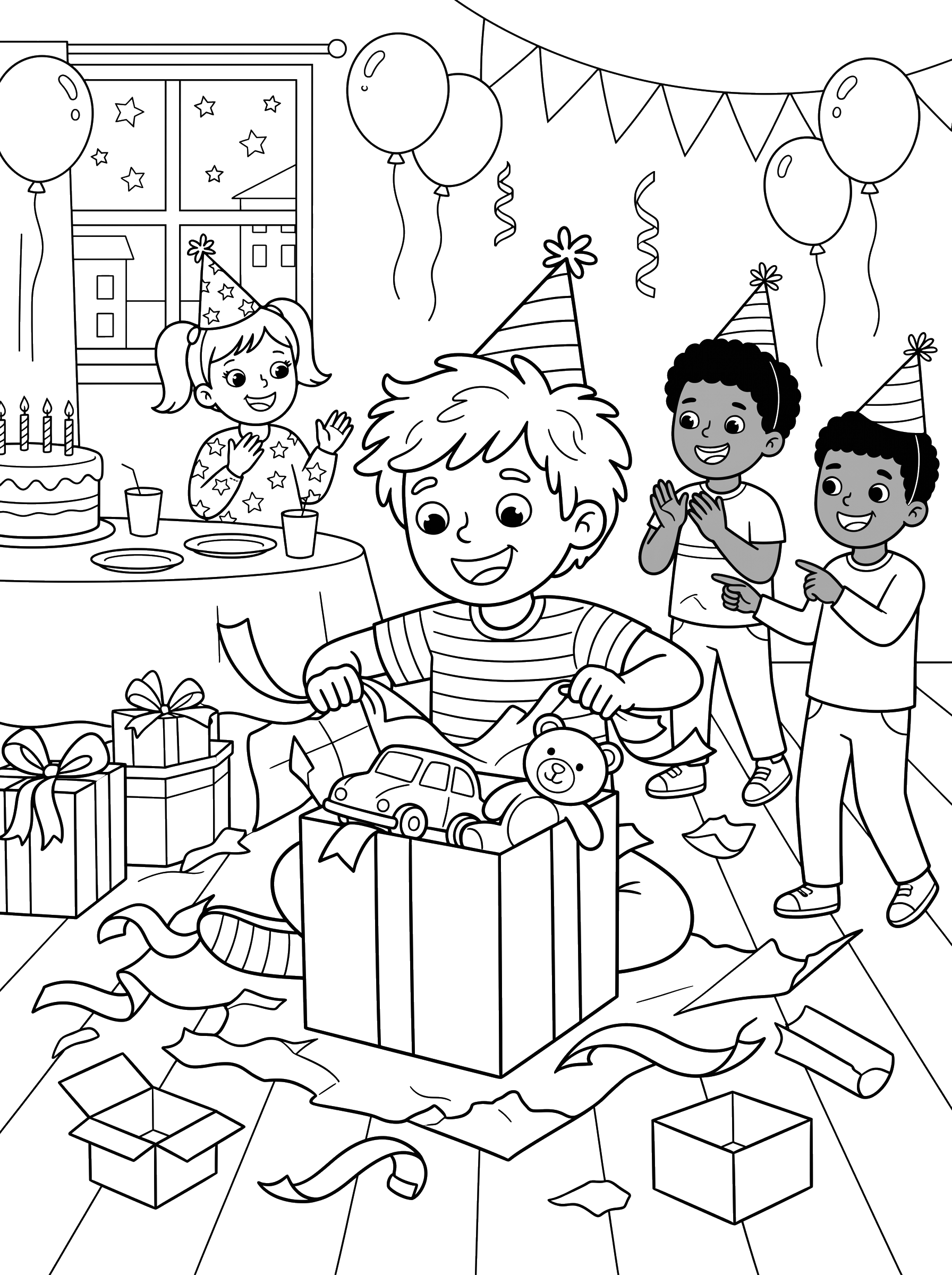 Opening Presents coloring page