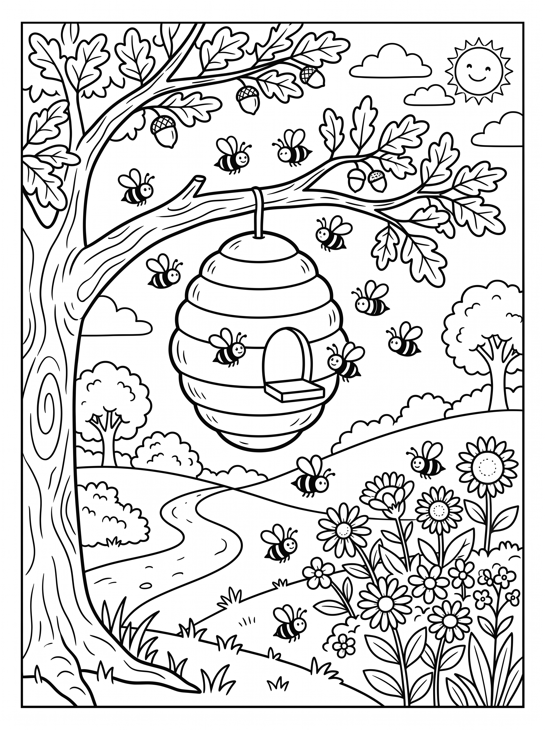 Bees and Their Beehive coloring page