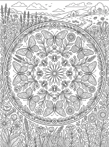 Butterfly and Bee Mandala coloring page