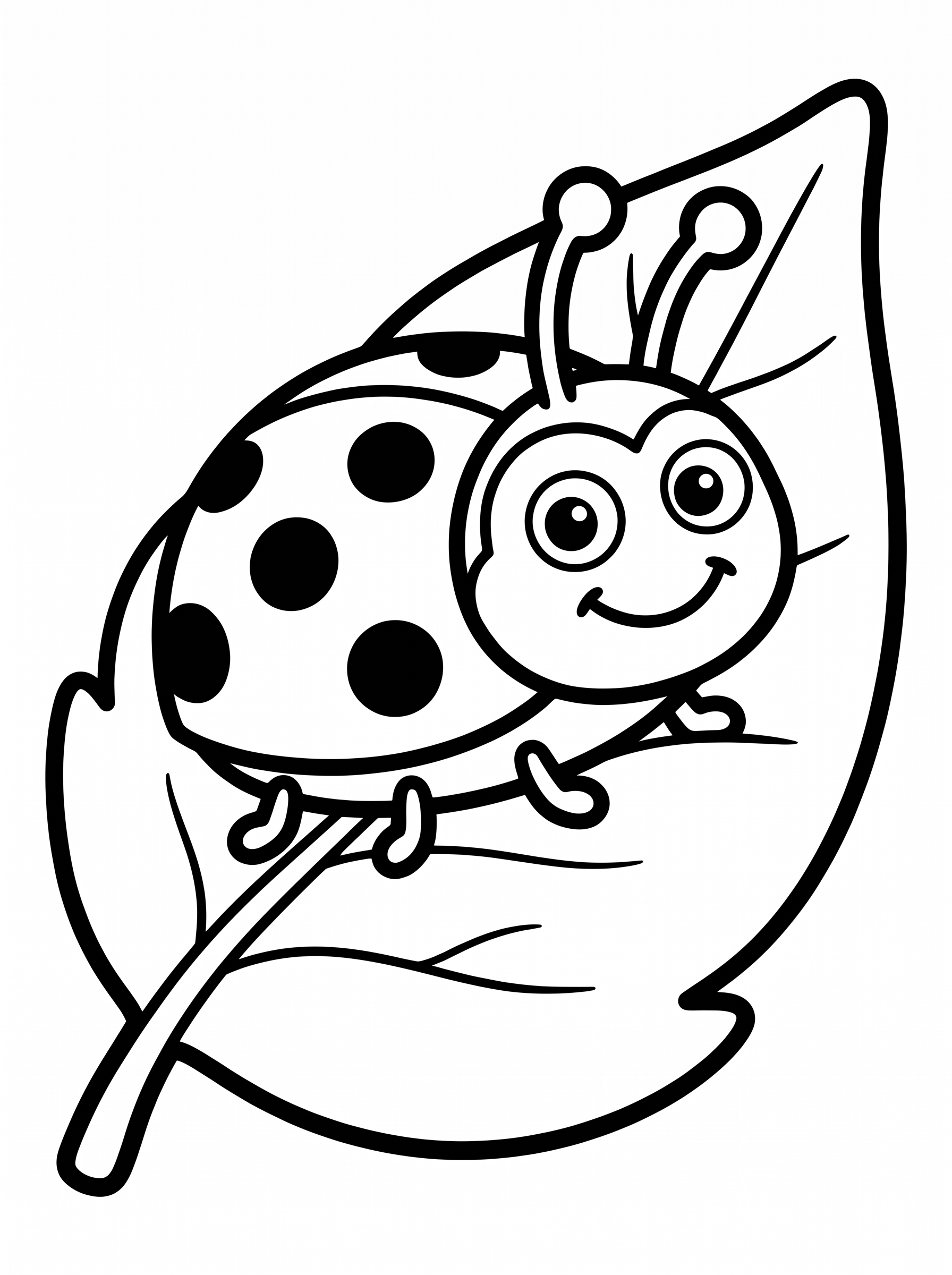 Smiling Ladybug on a Leaf coloring page