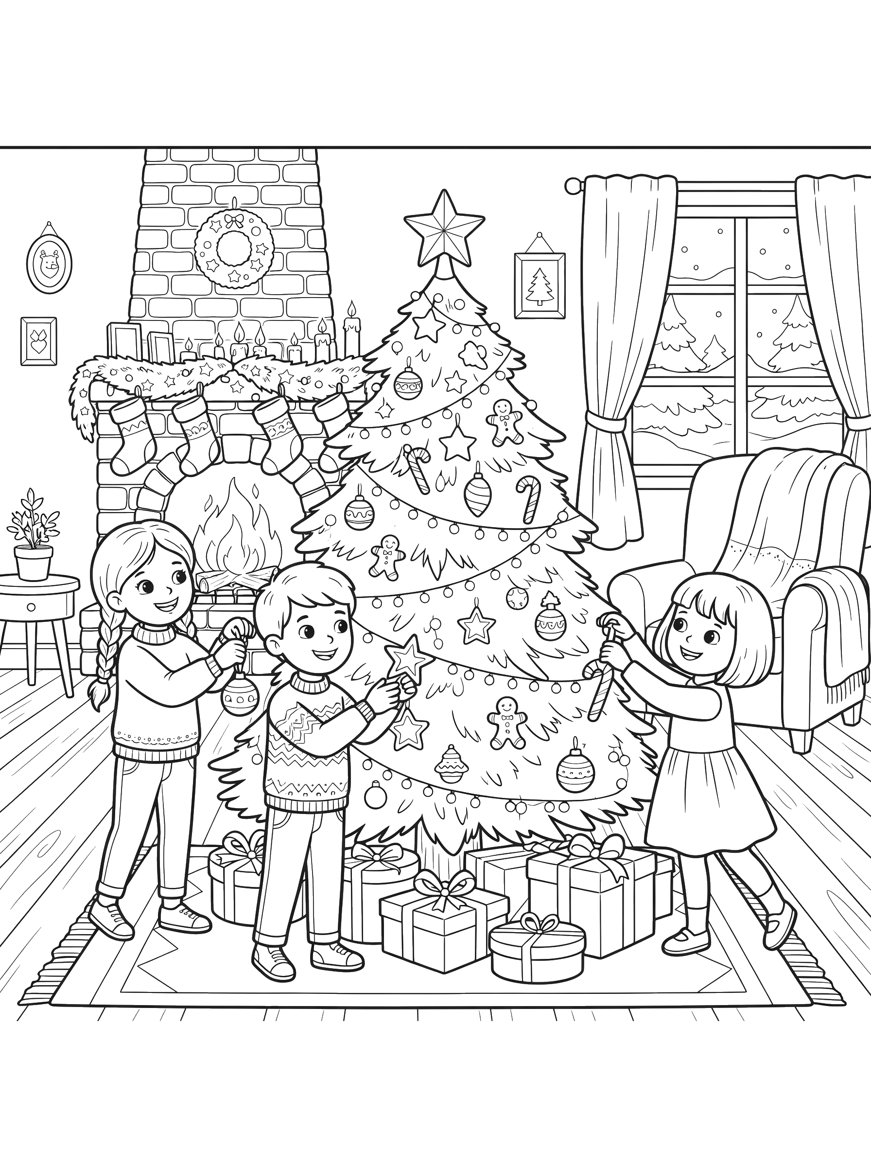Decorating the Tree coloring page