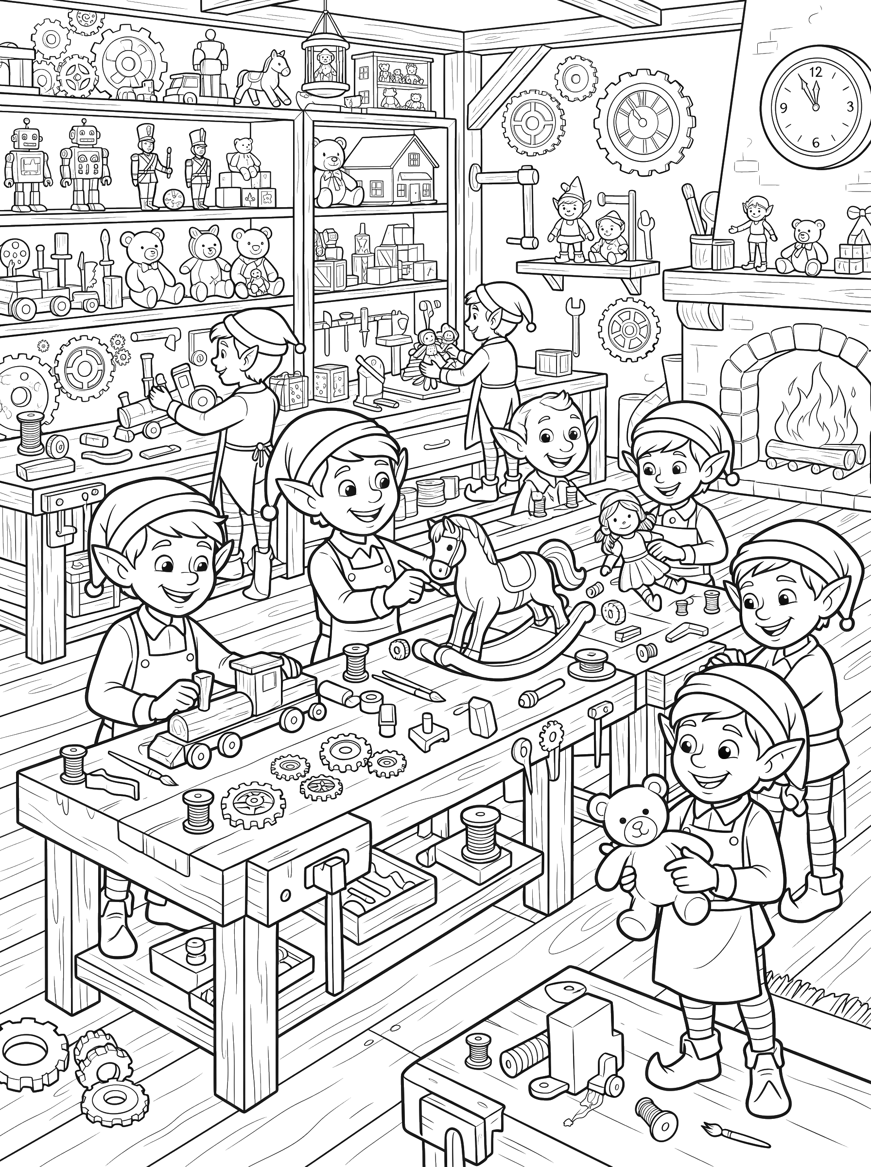 Elves' Toy Workshop coloring page