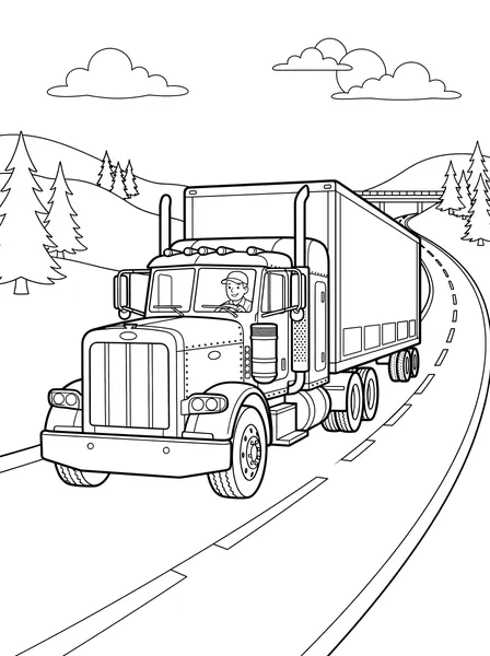 Big Rig on the Highway coloring page