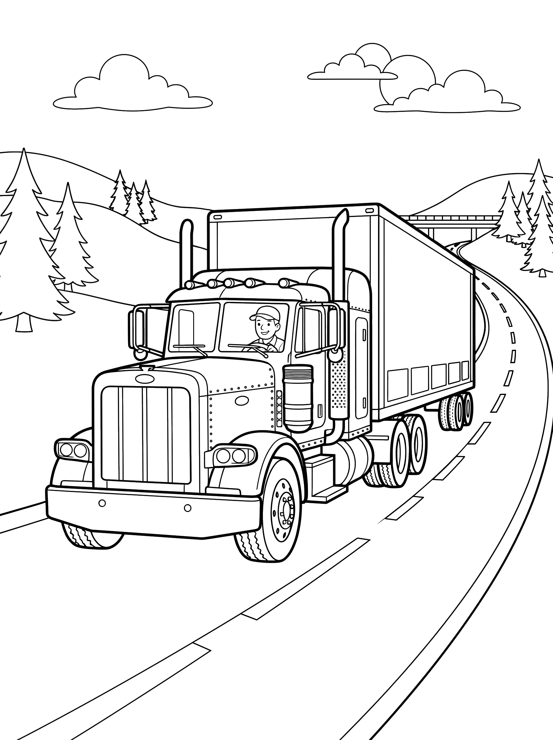 Big Rig on the Highway coloring page