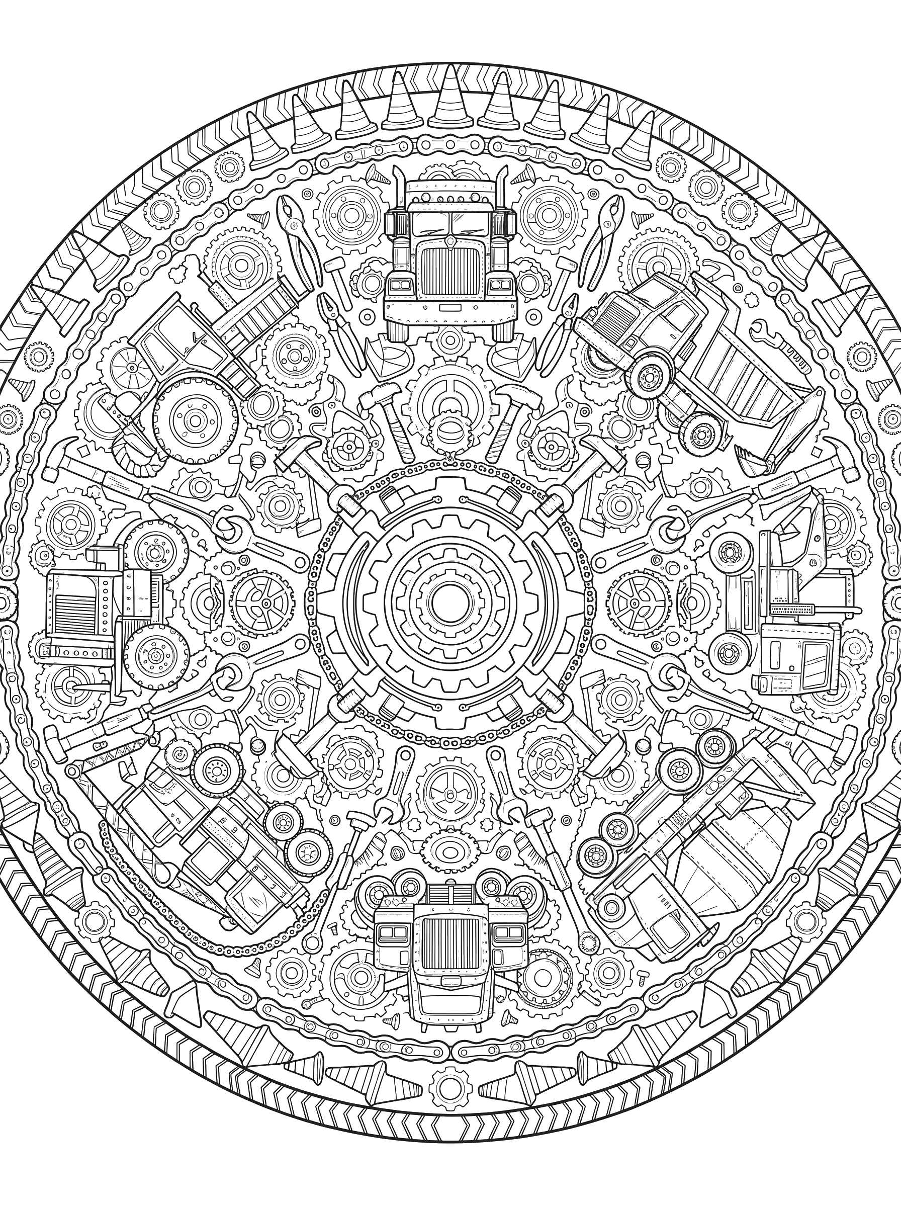 Construction Mandala coloring page