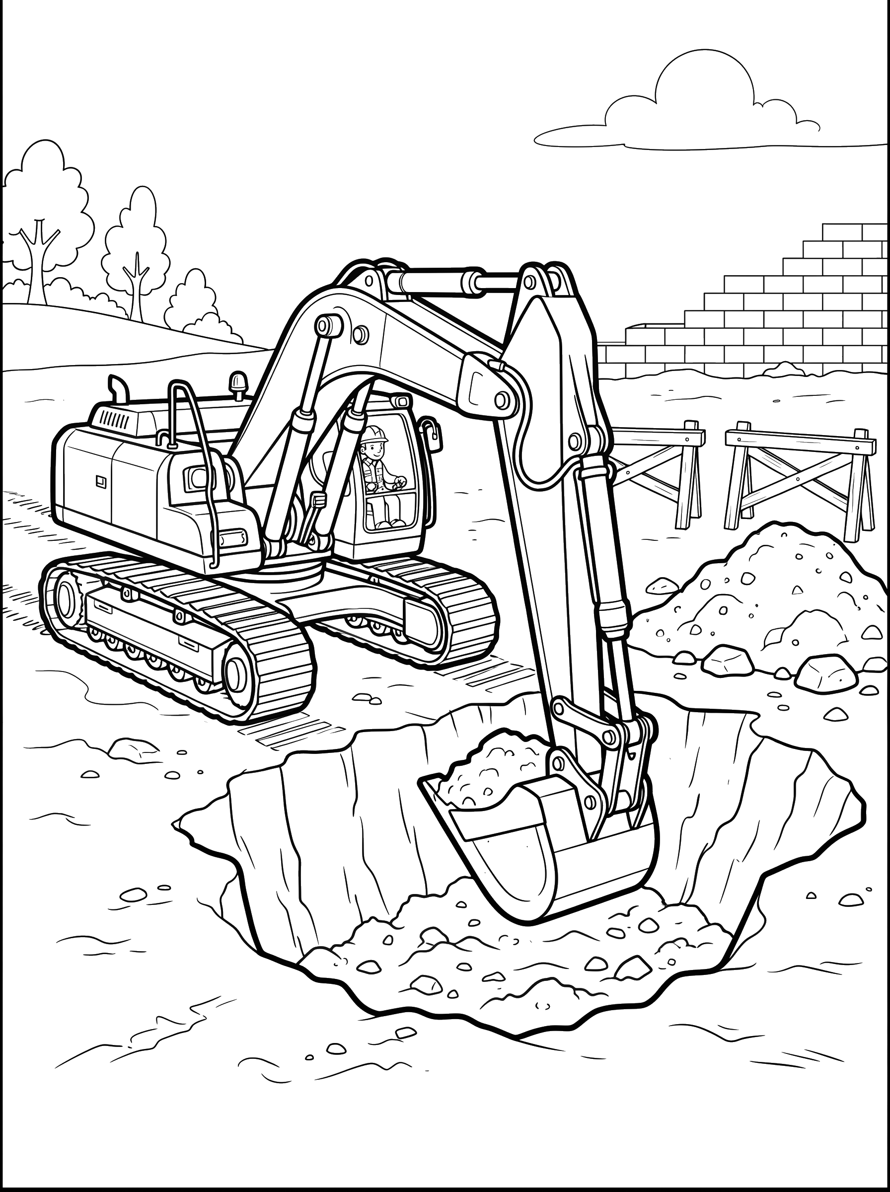 Excavator Digging a Hole coloring page