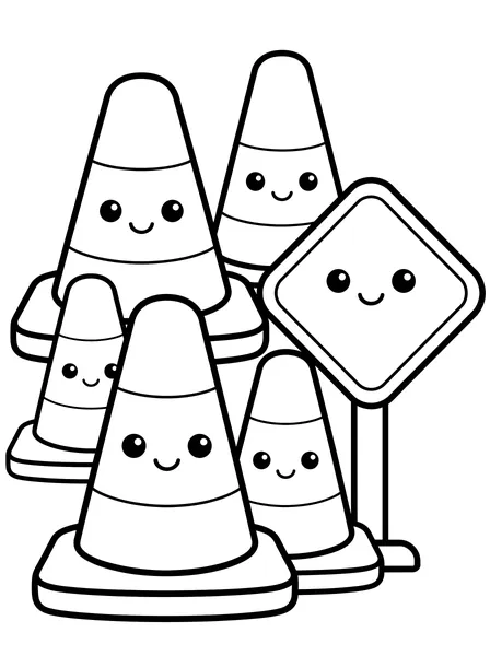 Traffic Cones and Construction Sign