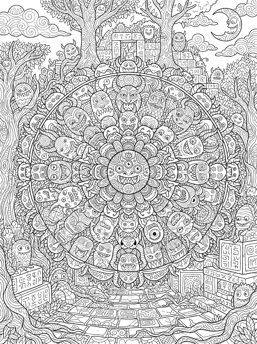 Monster Face Mandala coloring page