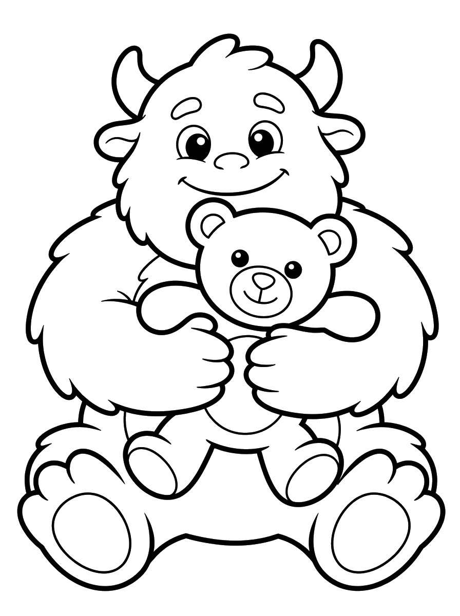 Monster Hugging a Teddy Bear coloring page