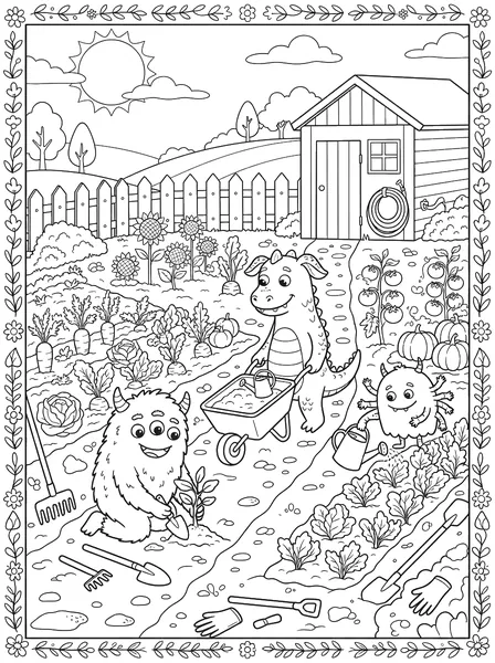 Monsters Gardening coloring page