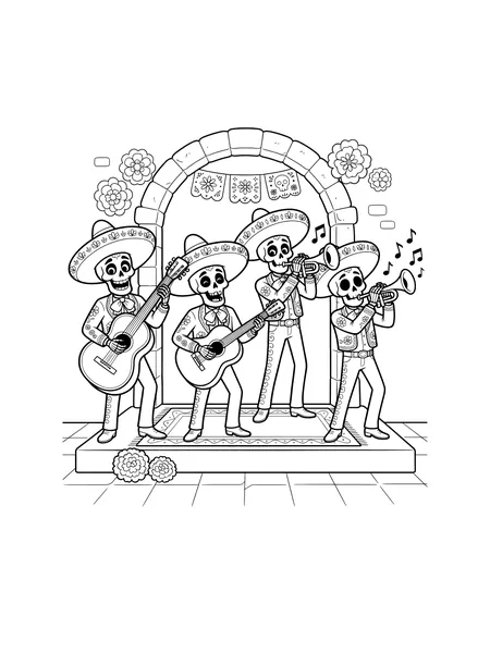 Skeleton Mariachi Band coloring page