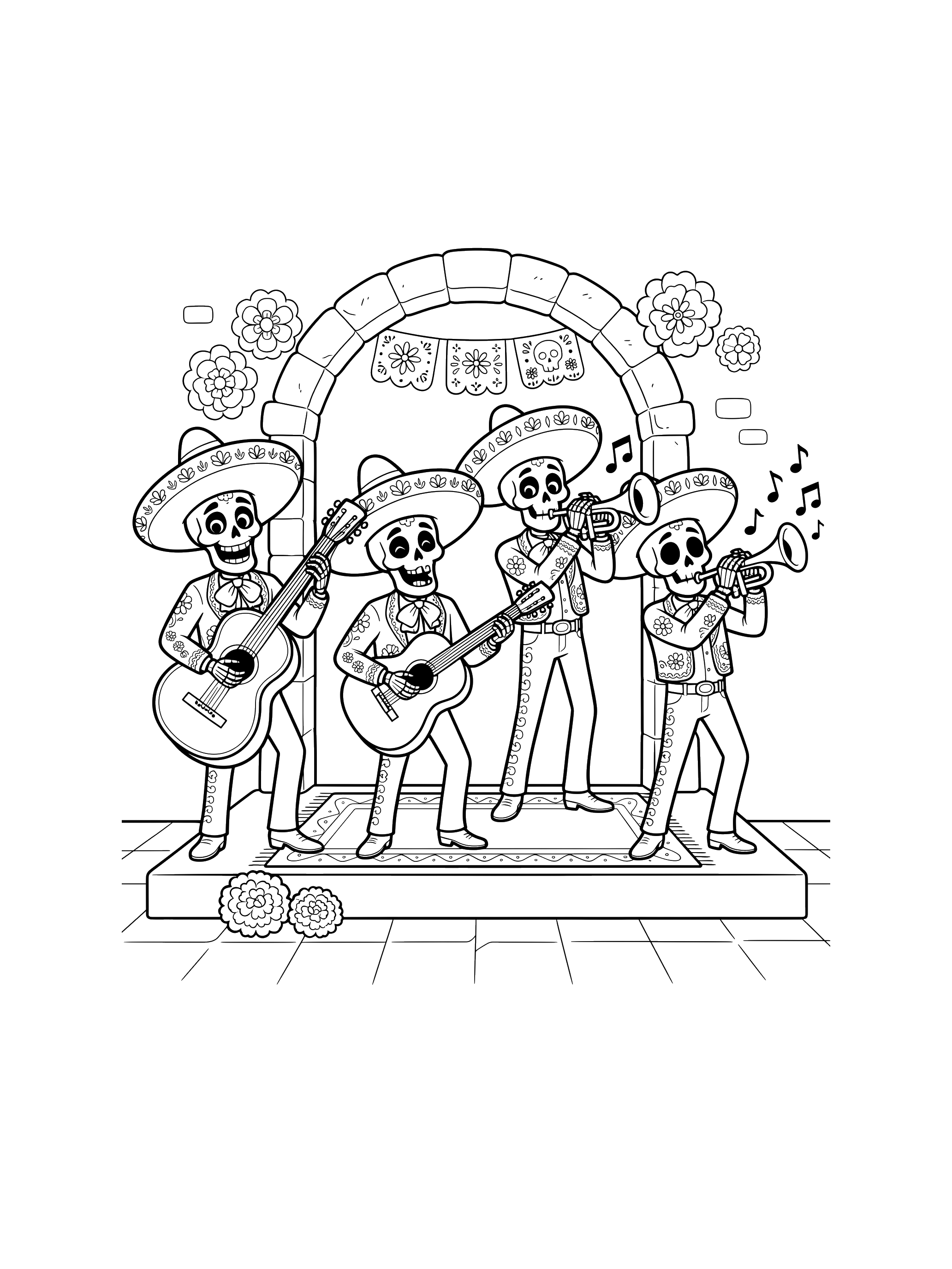 Skeleton Mariachi Band coloring page