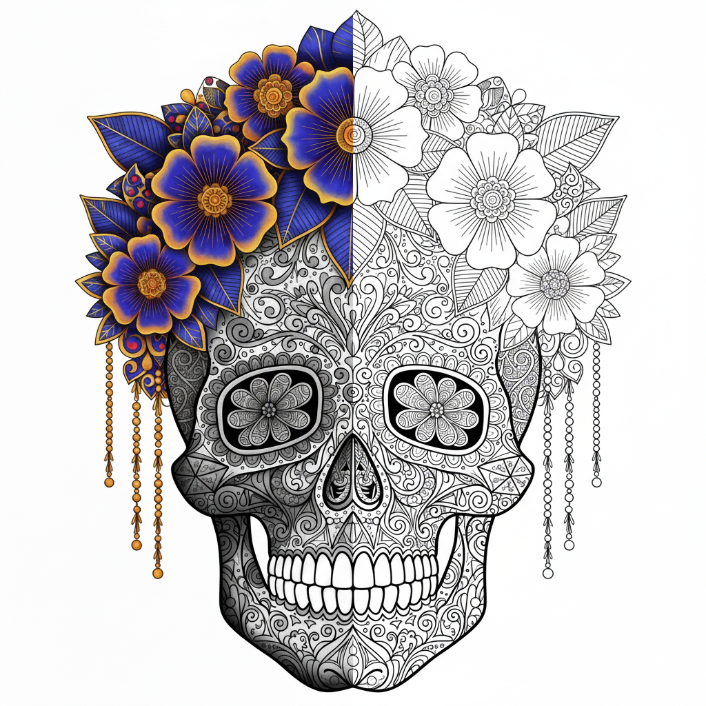 Cráneo Catrina Zentangle de Alto Detalle