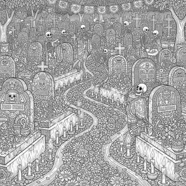 Detailed Cemetery Scene at Night