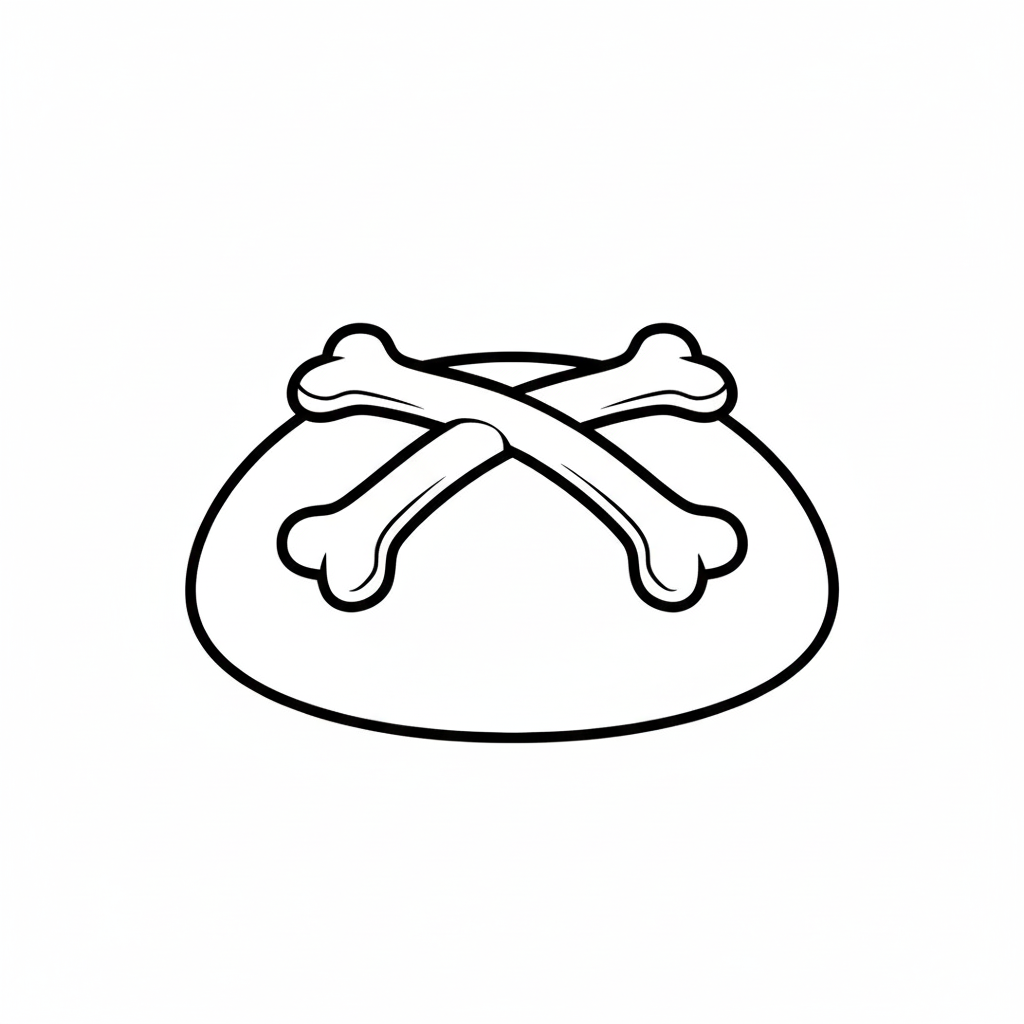 Dibujo de línea de una pieza redonda de pan con forma de hueso en la parte superior