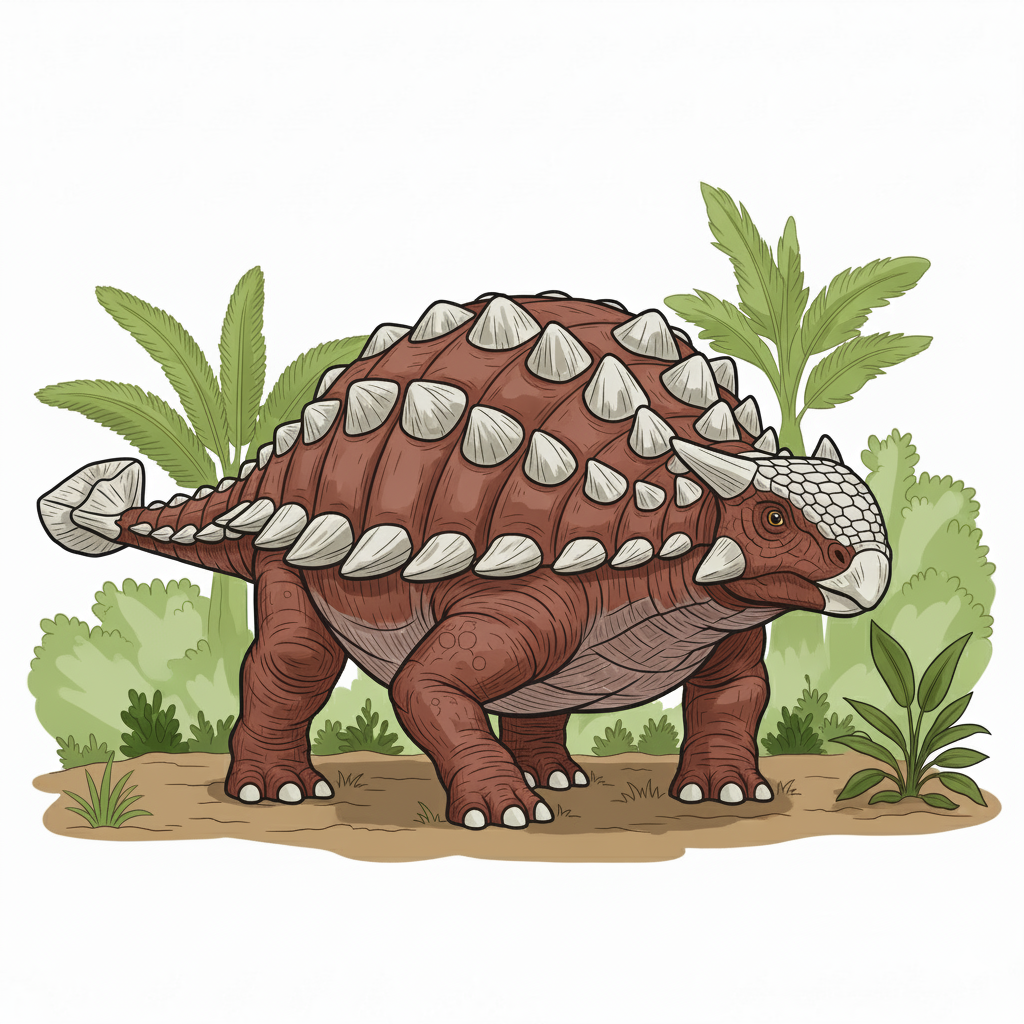 Anquilosaurio coloreado en tonos de gris y marrón para resaltar su armadura