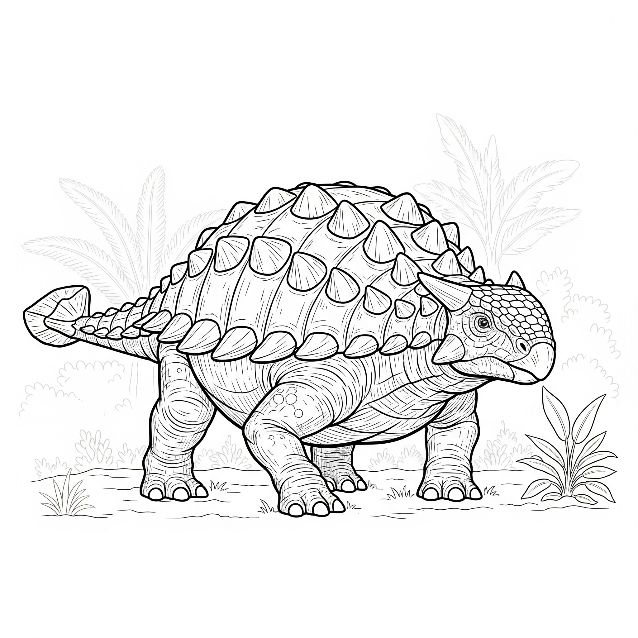 Anquilosaurio con su armadura y mazo en la cola, para colorear