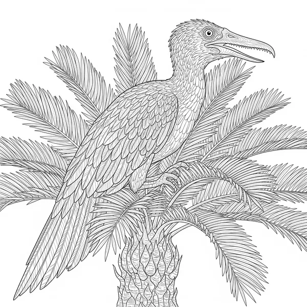 Archaeopteryx showing feathers and claws, for detailed coloring