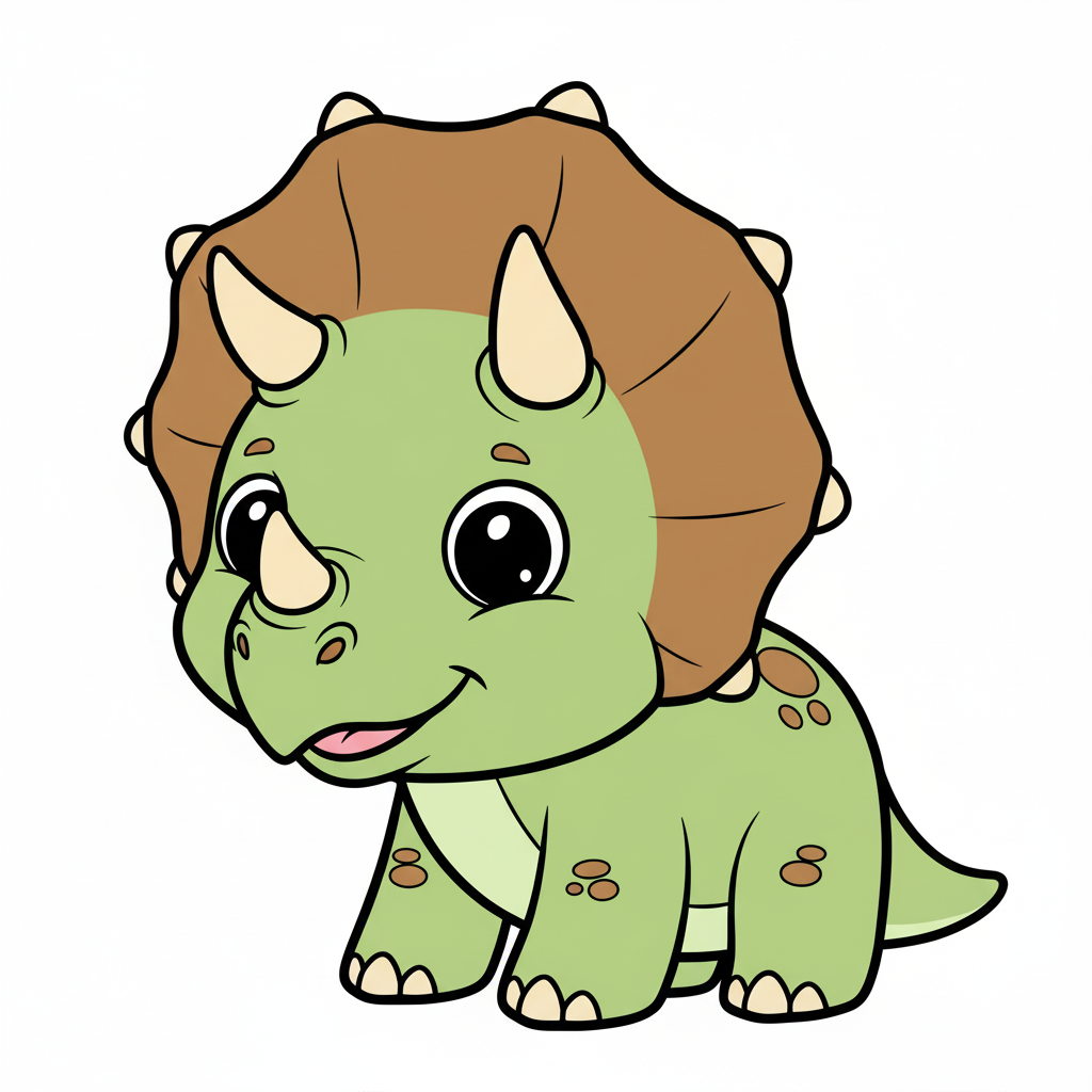 Bebé triceratops coloreado en tonos verdes y marrones