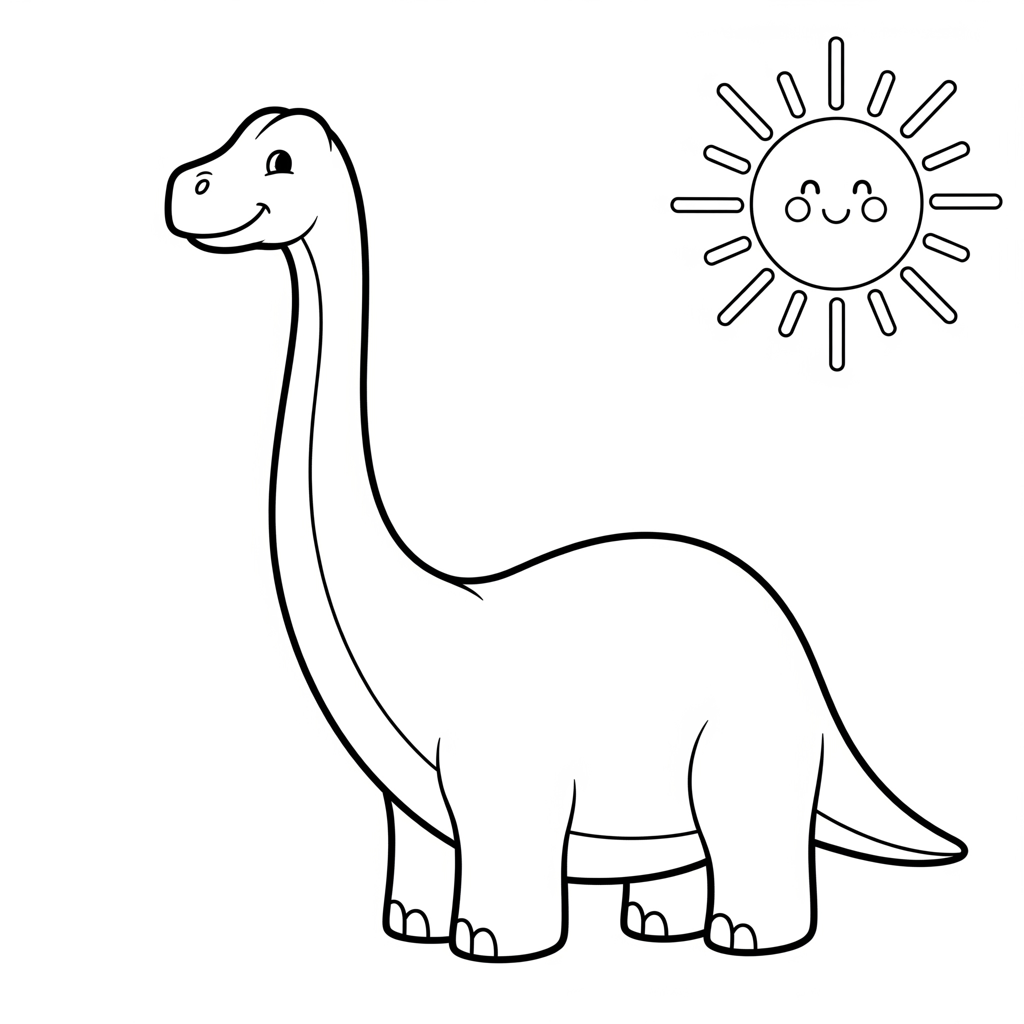 Brontosaurio de cuello largo y líneas gruesas sin colorear