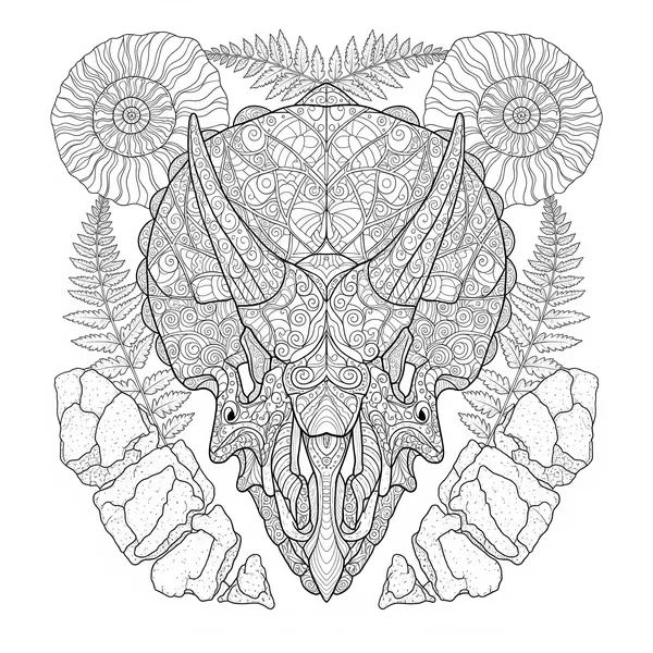 Triceratops skull with intricate mandala patterns