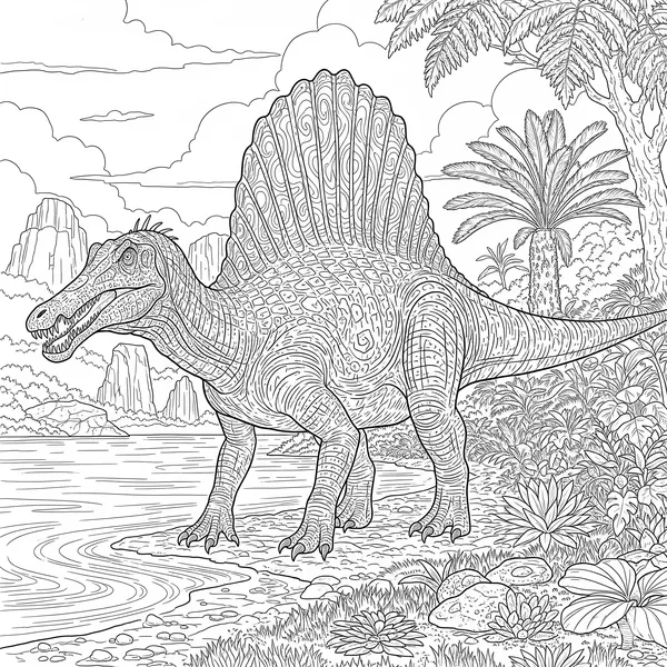Spinosaurus with detailed skin and dorsal sail, to color