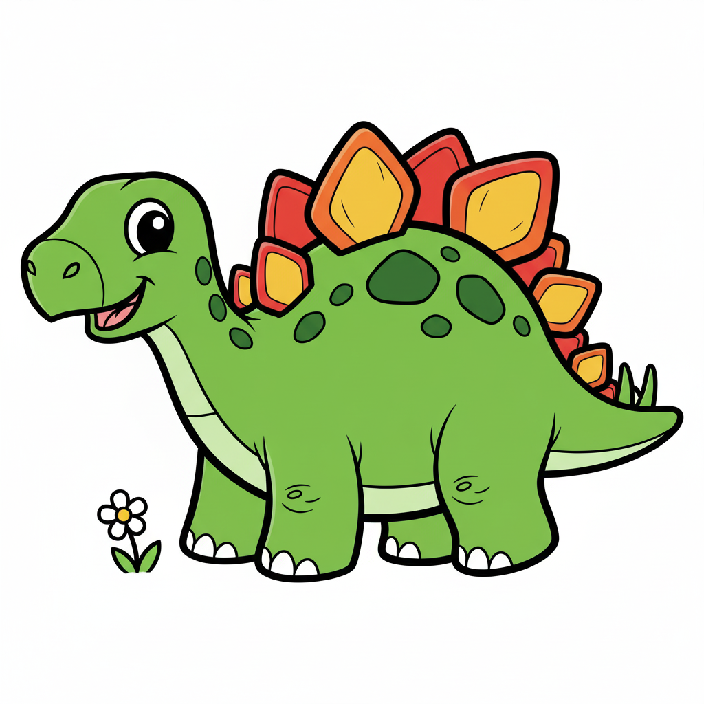 Estegosaurio coloreado de verde con placas rojas y naranjas