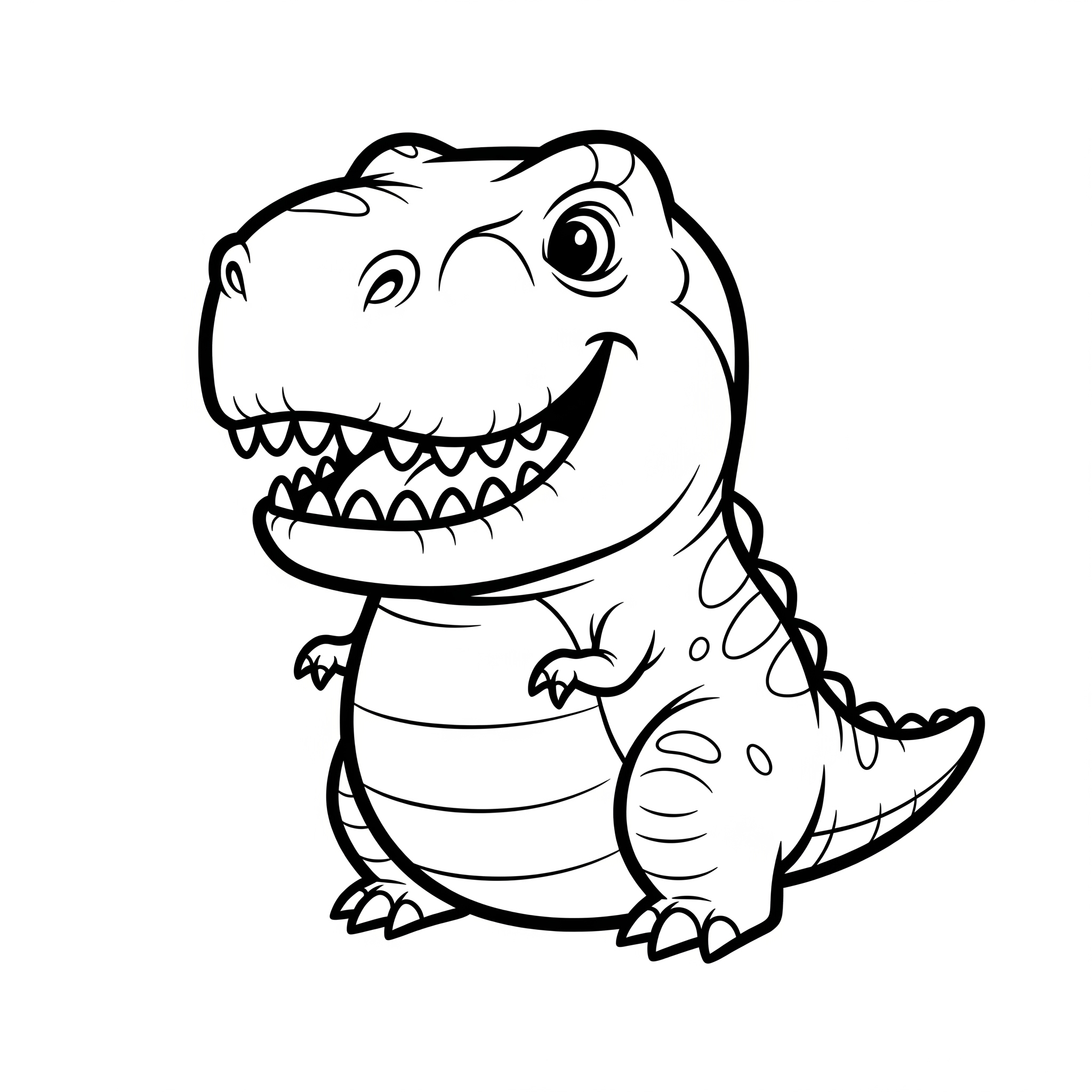 T-Rex de caricatura con brazos pequeños, contornos gruesos