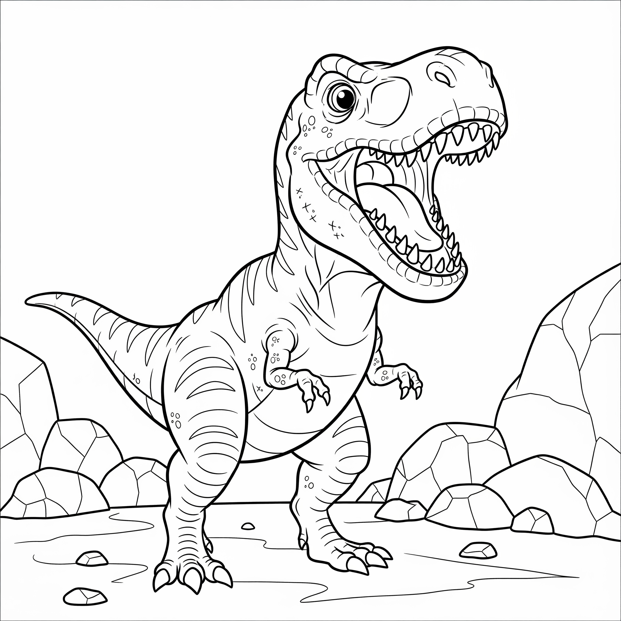T-Rex rugiendo con detalles moderados para colorear