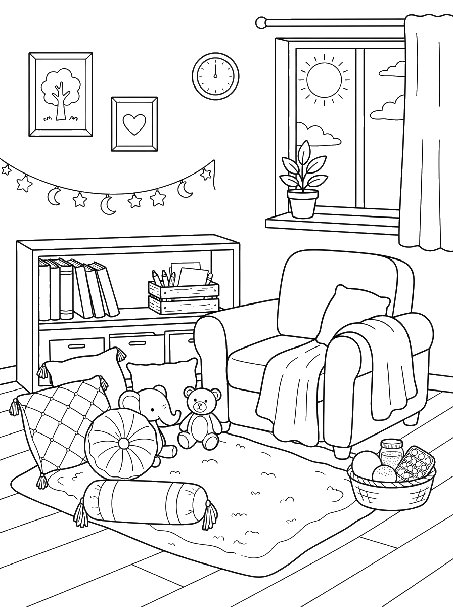 Cozy Calm-Down Corner coloring page